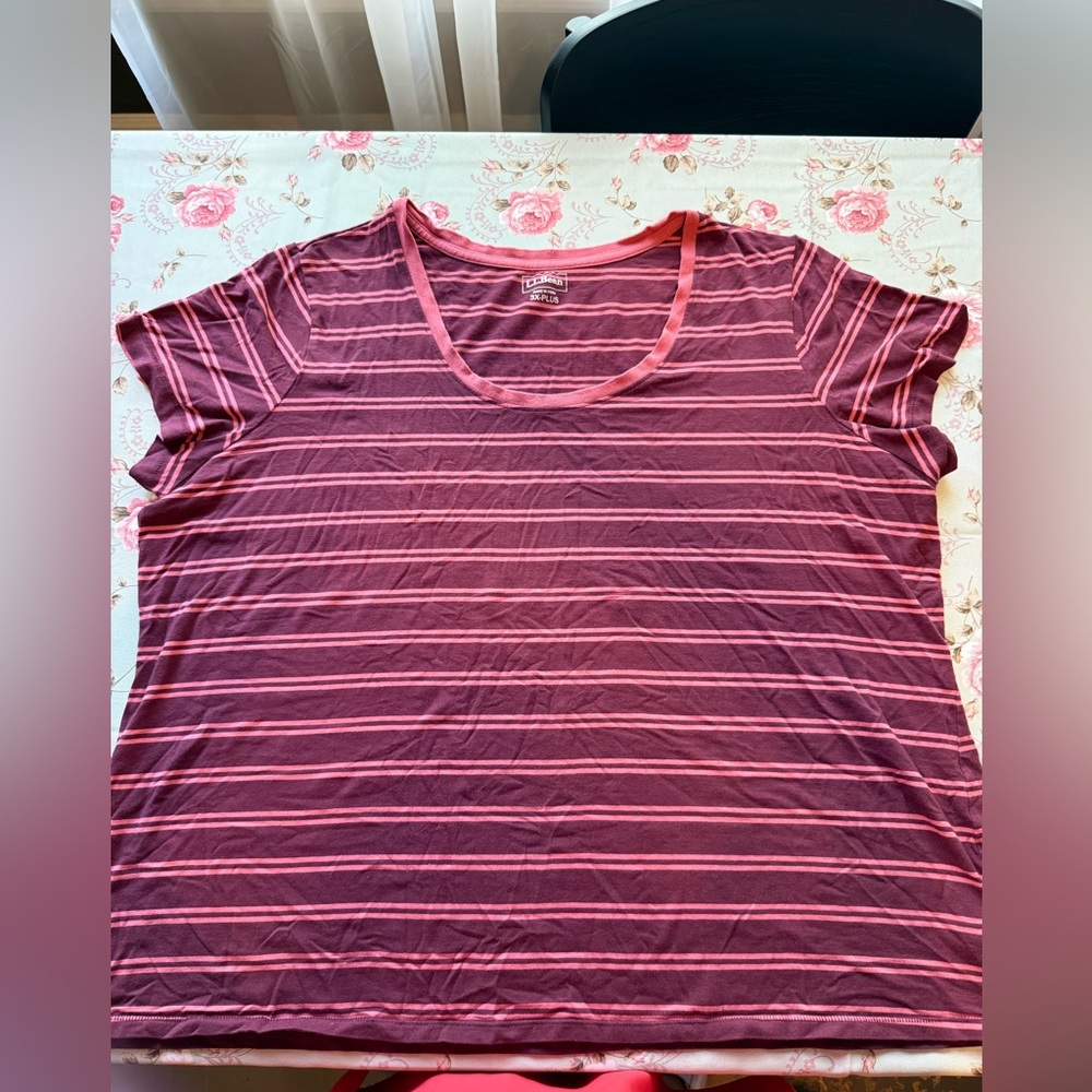 L.L. Bean Women's Short Sleeve Top in Purple and Pink Stripes